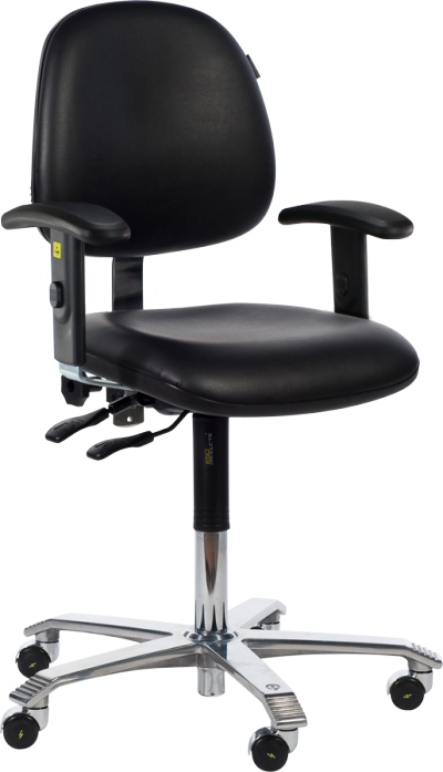 Ergo 2300 ESD Chair with Adjustable Seat Angle Armrest 5 ESD Lumbar Support Black Leather K07 ESD