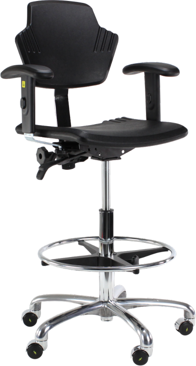 Spirit 1502 ESD Chair with Adjustable Seat Angle Armrest 5 ESD Soft Castors Brake Loaded ESD Black Conductive Polyurethane