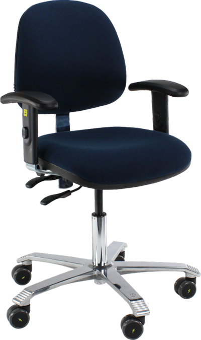 Ergo 2300 ESD Chair with Adjustable Seat Angle Armrest 5 ESD Lumbar Support Soft Castors Brake Loaded ESD Blue Dralon D89 ESD