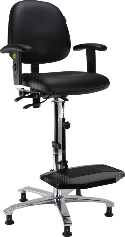 Ergo 2308 ESD Chair with Fixed Seat Angle Armrest 5 ESD Seat Slider Black Leather K07 ESD