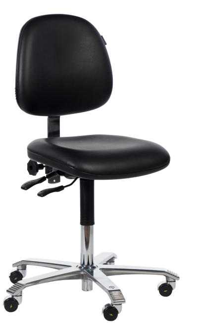 Ergo 2300 ESD Chair with Fixed Seat Angle Seat Slider Soft Castors Brake Loaded ESD Black Leather K07 ESD