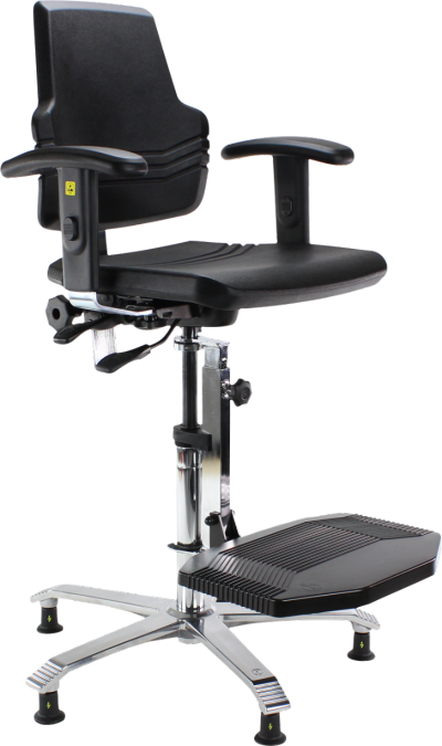 Score At Work 4408 ESD Chair with Adjustable Seat Angle Armrest 3D ESD Seat Slider Black Conductive Polyurethane